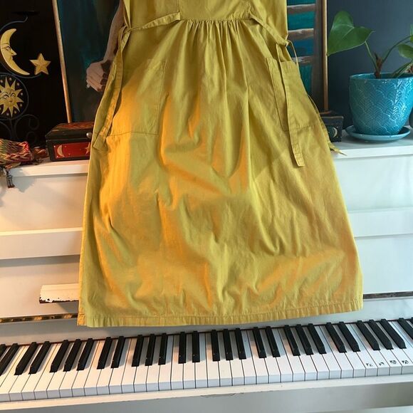 Vintage Boho Prairie Yellow Mustard Midi Dress with Fruit Healthy Life Logo M - Picture 13 of 16